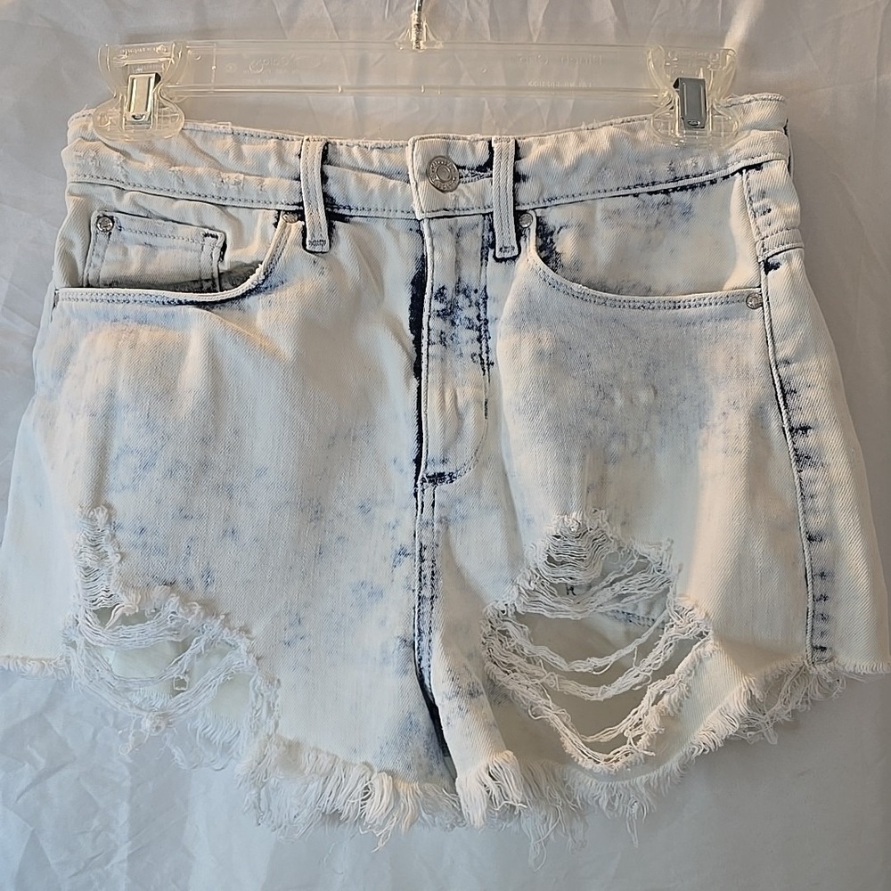 Guess Towel Bleached Denim Shorts Distressed Acid Wash Rough Hem Sz 28 Y2K 90s - Picture 3 of 16